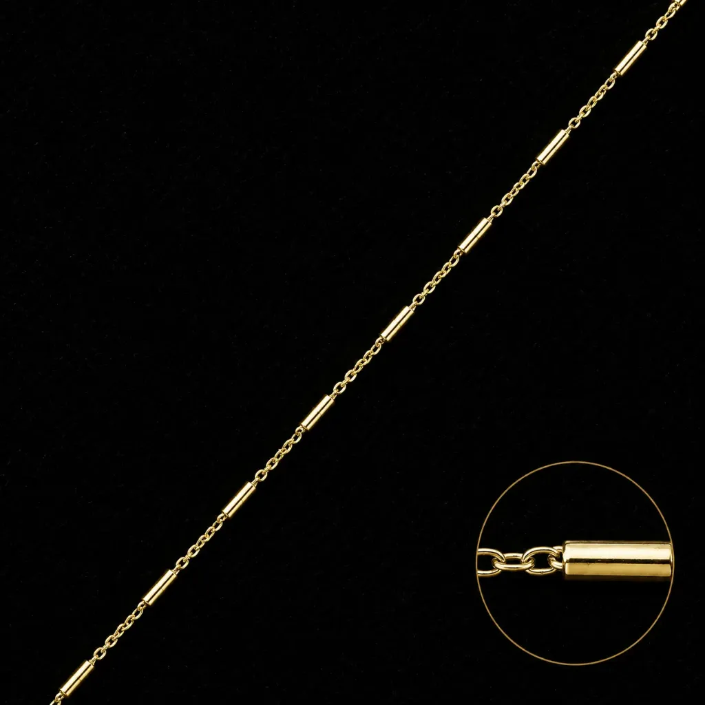 [Doré à l'or Jaune ~3µ - Chaîne forçat 1,2mm avec tubes lisses 1,3x3,5mm] chaine forcat tube 18k